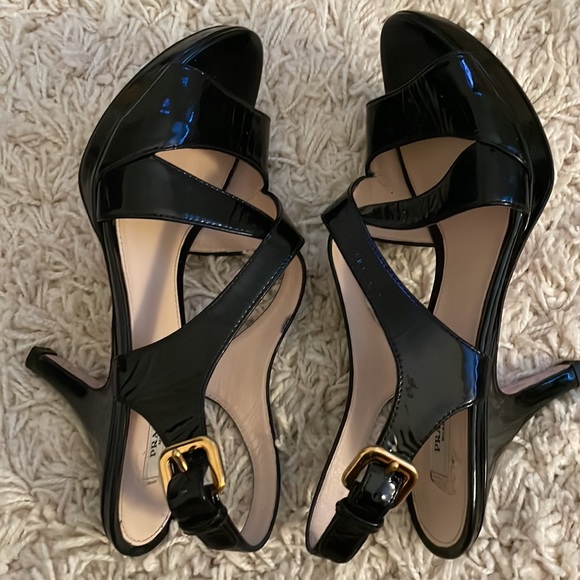 Prada Black Leather Cross Strap Platform Slingback Sandals - Picture 3 of 9